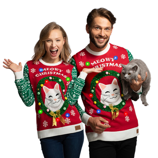 Meowy Christmas LED Jultröja - XX-Small