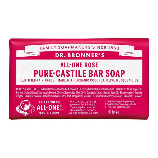 Dr Bronners Bar Soap Rose, 140g ekologisk