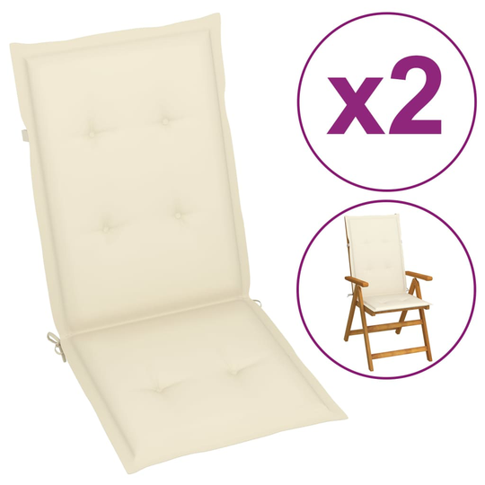 vidaXL Stolsdynor för trädgården 2 st 120x50x3 cm gräddvit