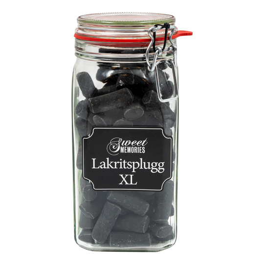 Glasburk med Godis Lakritsplugg XL - 1000 gram