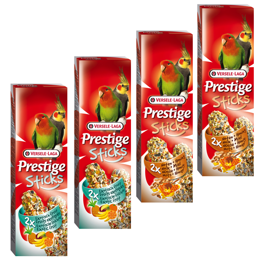 Blandpack Versele-Laga Prestige Sticks - Stora parakiter - 4 x 2 sticks (560 g)