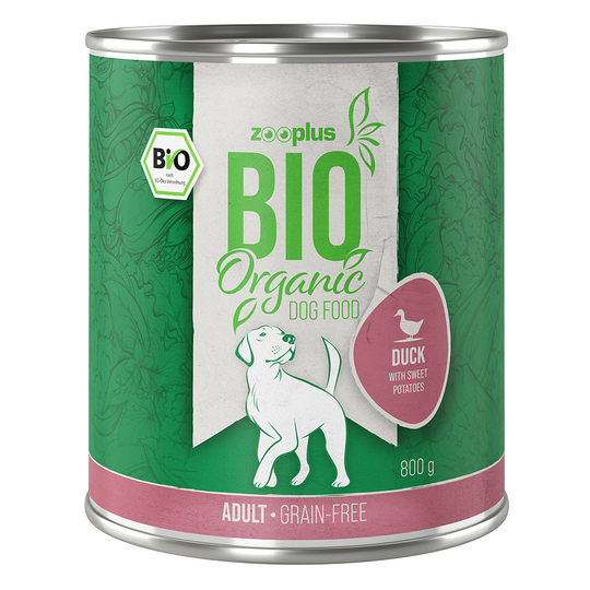 Ekonomipack: zooplus Bio 24 x 800 g - Eko-anka med eko-sötpotatis (spannmålsfritt)
