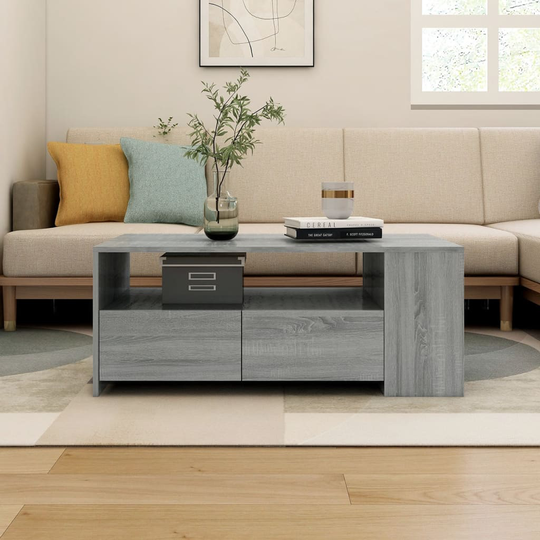 vidaXL Soffbord grå sonoma-ek 102x55x42 cm konstruerat trä