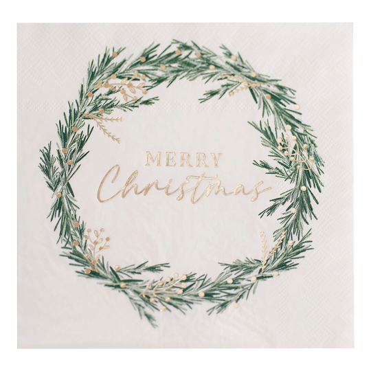 Servetter Merry Christmas med Krans - 16-pack