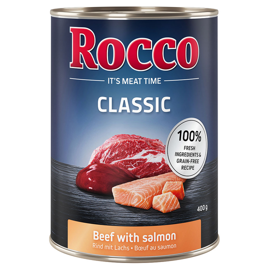 Ekonomipack: Rocco Classic 24 x 400 g hundfoder - Nöt & lax
