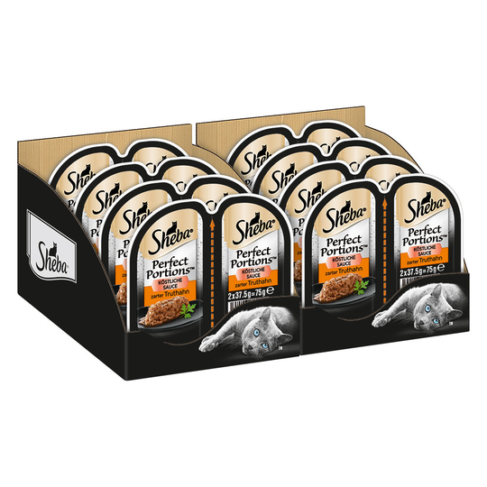 Ekonomipack: Sheba Perfect Portions Mix 64 x 37,5 g - Delicious Sauce Kalkon