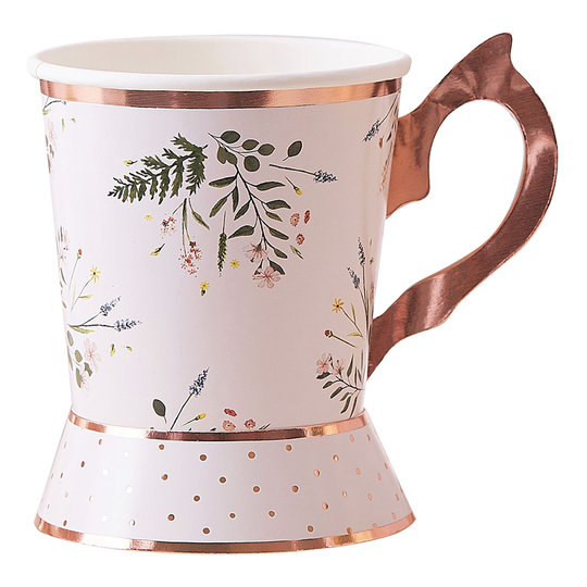 Tekoppar i Papp Rosa/Roséguld Blommönster - 8-pack