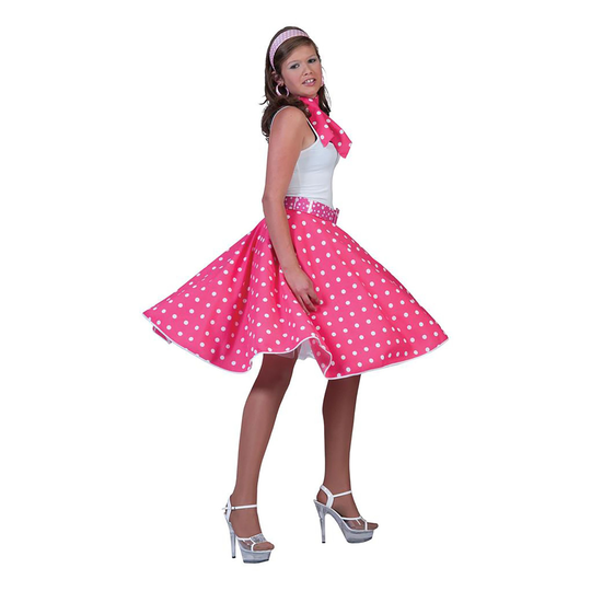 Rosa Kjol med Prickar Rock n Roll - One size