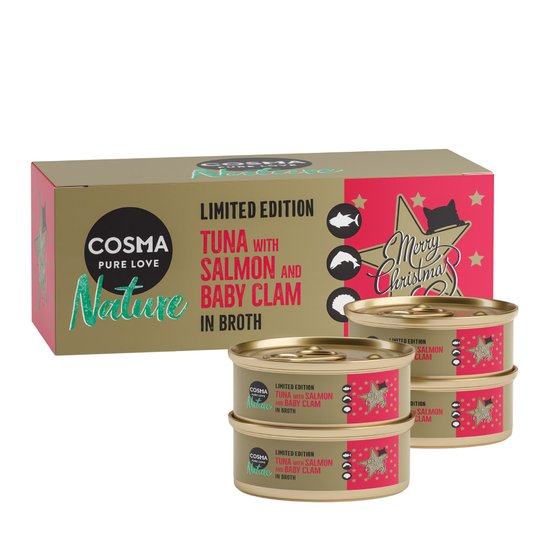 Cosma Nature Christmas Edition: Tonfisk med lax & babymussla 4 x 50 g Cosma Nature Christmas Edition 4 x 50 g
