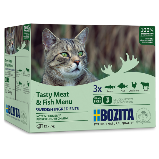 Bozita bitar i gelé Pouch 12 x 85 g - Blandpack Fisk + kött