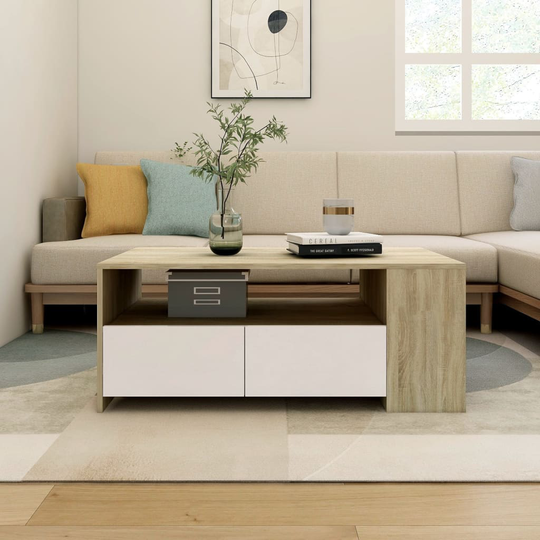 vidaXL Soffbord vit och sonoma-ek 102x55x42 cm konstruerat trä
