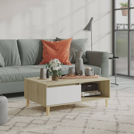 vidaXL Soffbord vit och sonoma-ek 90x60x35 cm spånskiva