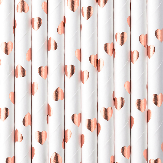 Papperssugrör Hjärtan Roséguld Metallic - 10-pack