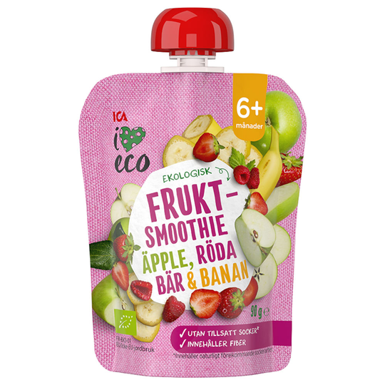ICA I Love Eco Fruktsmoothie Äpple Banan Hallon Jordg 90 g