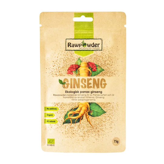 Rawpowder Ginseng panax, 75g pulver ekologisk