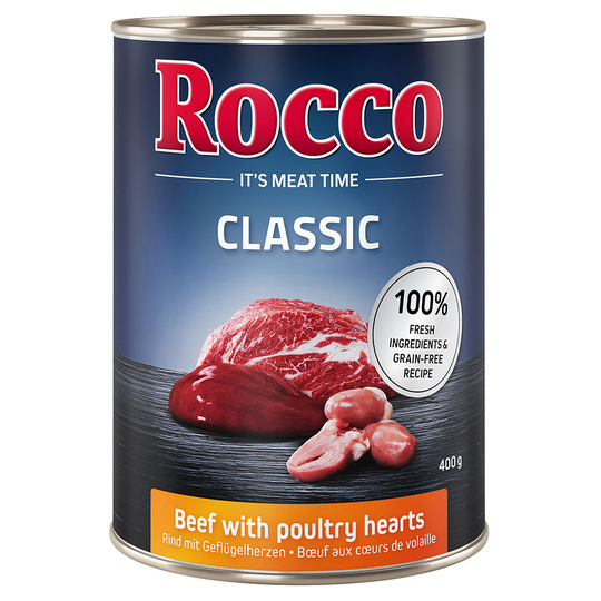 Ekonomipack: Rocco Classic 24 x 400 g hundfoder - Nöt & fågelhjärta