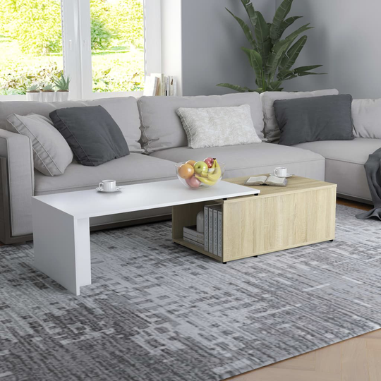 vidaXL Soffbord vit och sonoma-ek 150x50x35 cm spånskiva