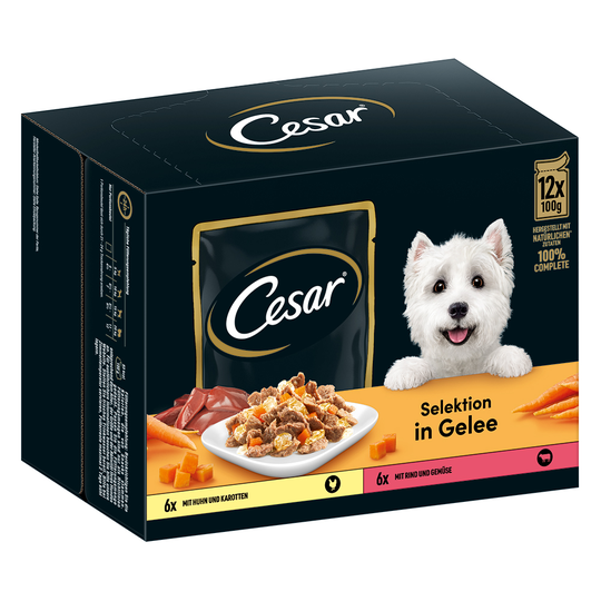 40 + 8 på köpet! 48 x 100 g Cesar hundfoder - Selection in Jelly Kött & grönsaker