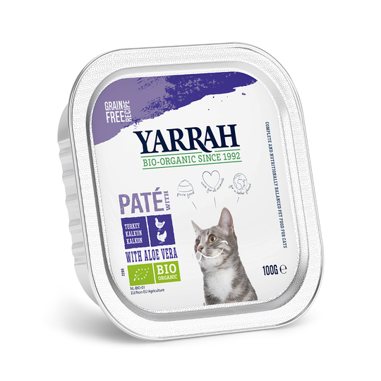 24 + 6 på köpet! 30 x 100 g Yarrah Organic Paté / Chunks kattmat - Organic Paté: Eko-kyckling & eko-kalkon med eko-aloe vera