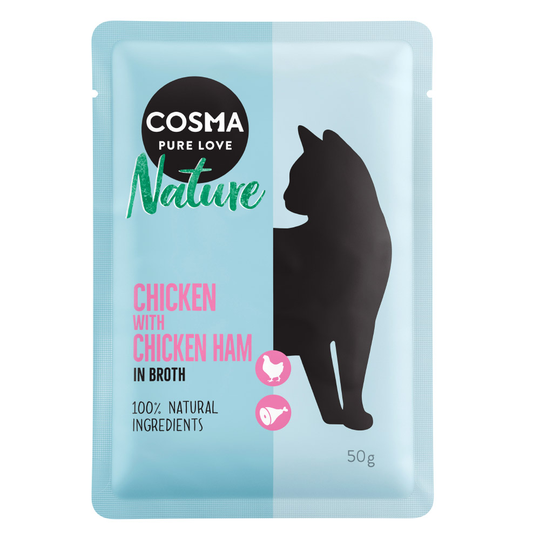 Ekonomipack: 24 x 50 g Cosma Nature i portionspåse - Kyckling & kycklingskinka