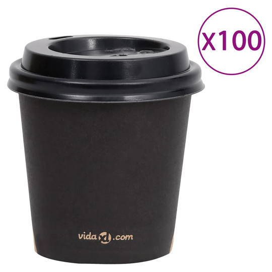 vidaXL Pappersmuggar med lock 120 ml 100 st svart