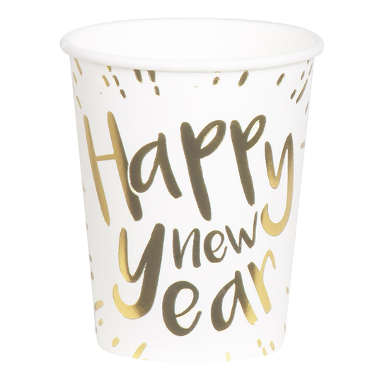 Pappersmuggar Happy New Year Guldmetallic - 6-pack