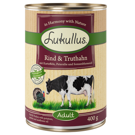 Ekonomipack: Lukullus 24 x 400 g - Nötkött & kalkon