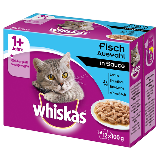 76 + 20 på köpet! 96 x 85 / 100 g Whiskas portionspåsar - Adult 1+ Fiskurval i sås