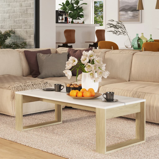 vidaXL Soffbord sonoma-ek och vit 110x50x35 cm spånskiva