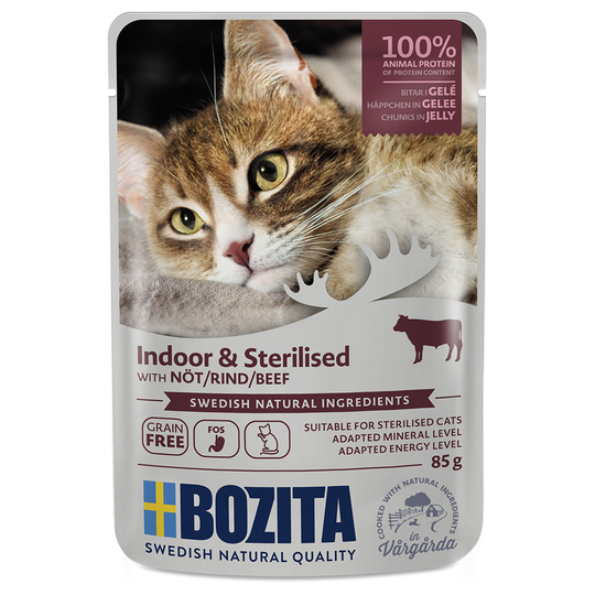 Bozita Bitar i gelé Indoor & Sterilised 12 x 85 g - Nötkött