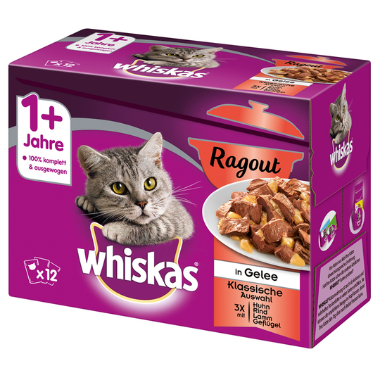 Ekonomipack: Whiskas 1+ portionspåse 48 x 85 g / 100 g - 1+ Ragout klassiskt urval i gelé 85 g
