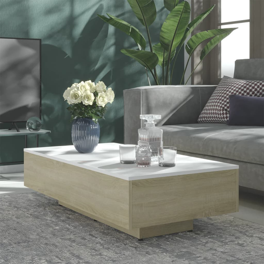 vidaXL Soffbord vit och sonoma-ek 115x60x31 cm spånskiva