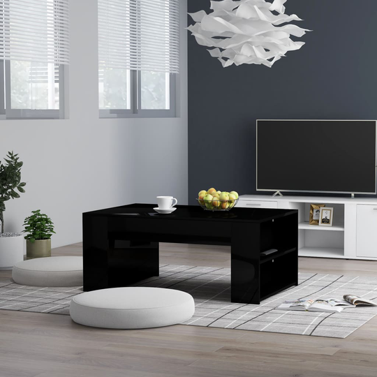 vidaXL Soffbord svart högglans 100x60x42 cm spånskiva