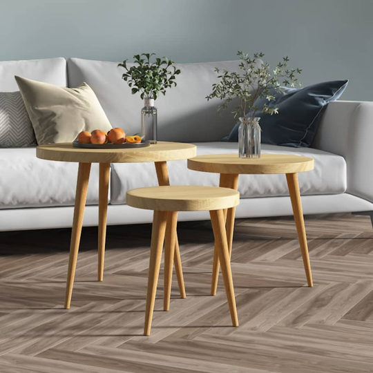 vidaXL Sidobord 3 delar ljusbrun MDF och järn