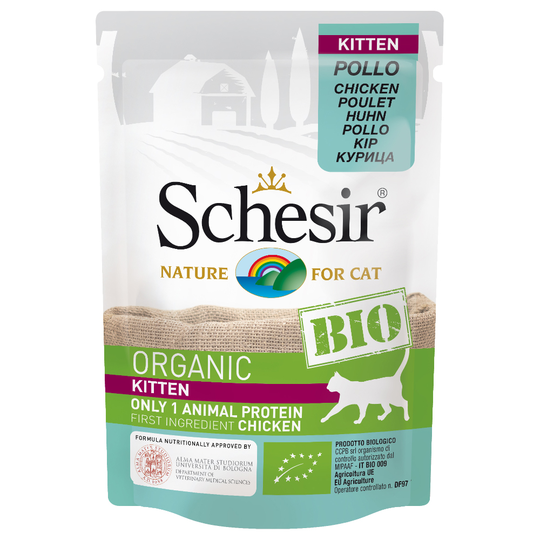 Ekonomipack: Schesir Bio Pouch 24 x 85 g - Kitten Ekologisk kyckling