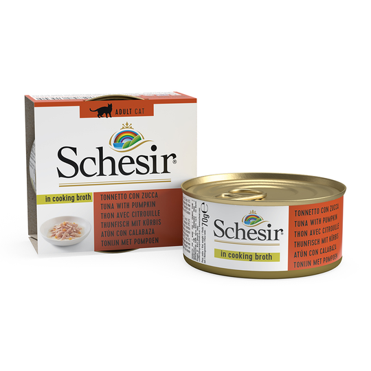 Ekonomipack: Schesir i buljong burk 24 x 70 g - Tonfisk & pumpa