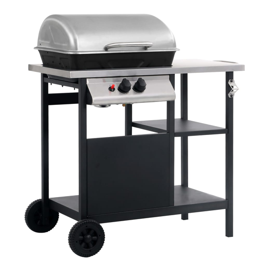vidaXL Gasolgrill med sidobord i 3 nivåer svart och silver
