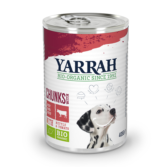 9 + 3 på köpet! 12 burkar Yarrah Organic - Sås: eko-kyckling, eko-nötkött, eko-nässlor & eko-tomater 12 x 405 g