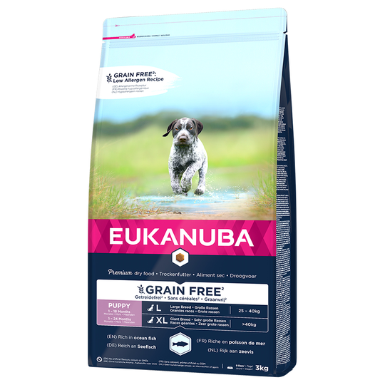 5x zooPoäng på 2,3 kg / 3 kg / 12 kg Eukanuba Large Breed torrfoder - Grain Free Puppy Large Breed Salmon (3 kg)