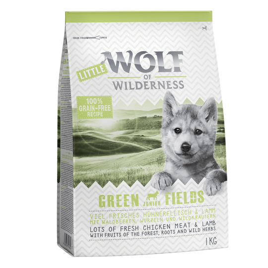 2 + 1 på köpet! 3 x 1 kg Wolf of Wilderness Classic/Soft - Junior Green Fields - Lamb
