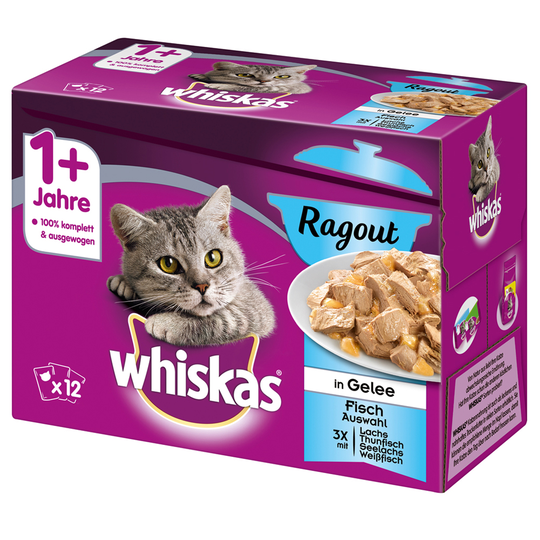 Ekonomipack: Whiskas 1+ portionspåse 48 x 85 g / 100 g - 1+ Ragout Fiskurval i gelé 85 g