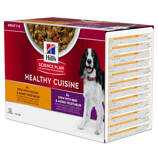9 + 3 på köpet! 12 x 90 g Hill's Science Plan Healthy Cuisine - Adult with Chicken & Beef
