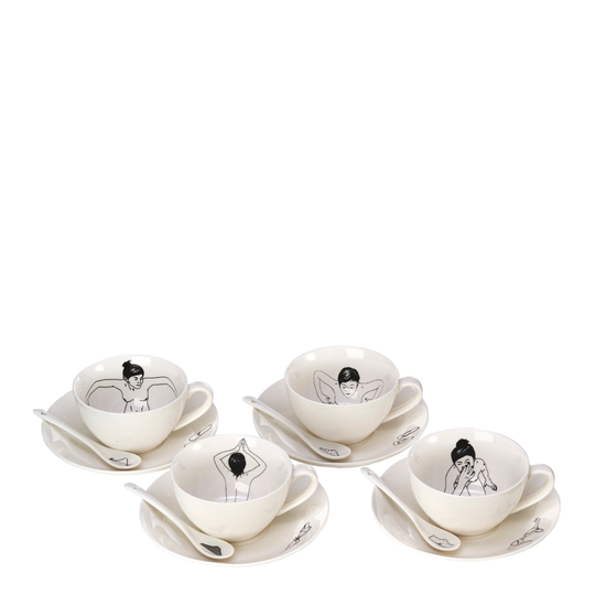 Pols Potten - Undressed Tekopp med Fat och Sked 4-pack 22 cl