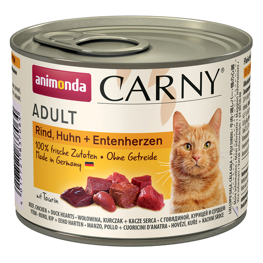Animonda Carny Adult 6 x 200 g - Nötkött, kyckling & ankhjärtan