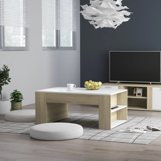 vidaXL Soffbord vit och sonoma-ek 100x60x42 cm spånskiva