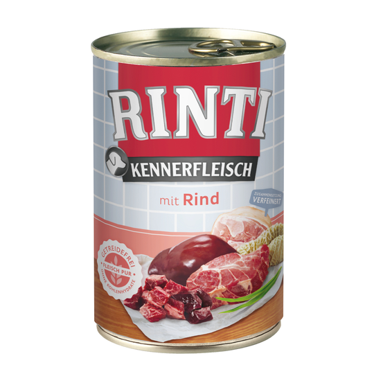 Blandat provpack: 6 x 400 g RINTI - Blandpack: Nötkött, Fågelhjärtan, Lamm