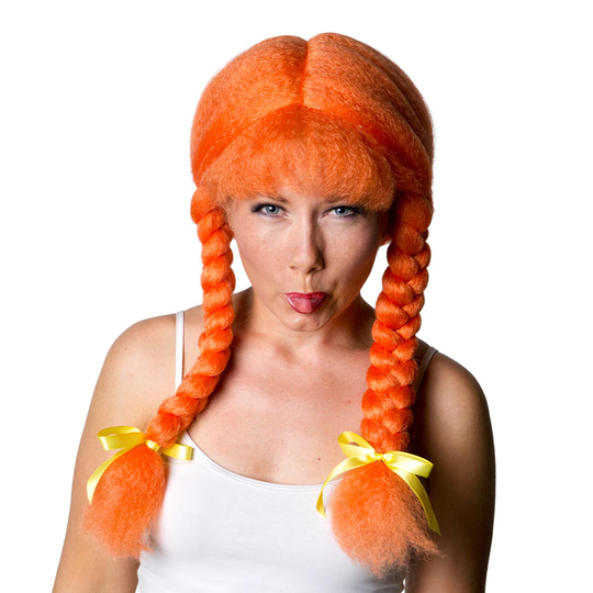 Peruk, orange med flätor