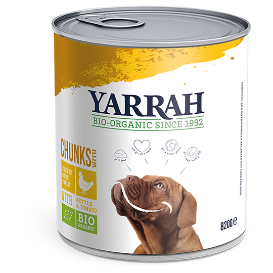 9 + 3 på köpet! 12 burkar Yarrah Organic - Sås: eko-kyckling med eko-nässlor och eko-tomat 12 x 820 g