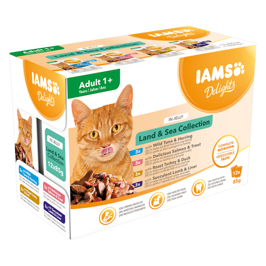 IAMS Delights Adult i gelé 12 / 24 x 85 g - Land & Sea Mix 24 x 85 g
