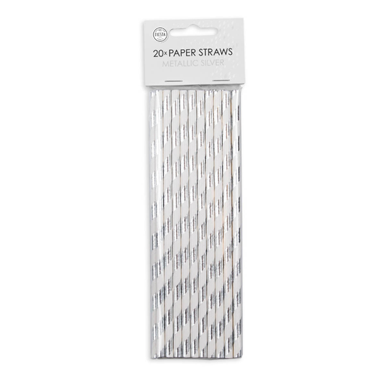 Papperssugrör, silver randig 20 st